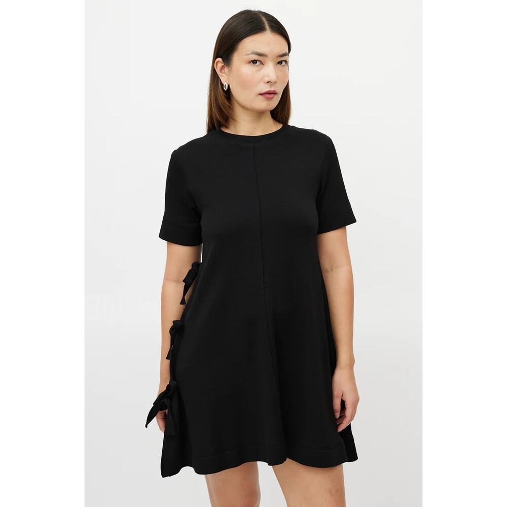 Proenza Schouler Flared Mini Dress Women's Size 0 Black Jersey Side Tie Detail